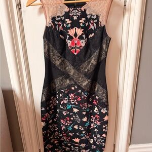 BCBGMaxAzria Black Floral Lace Midi Dress